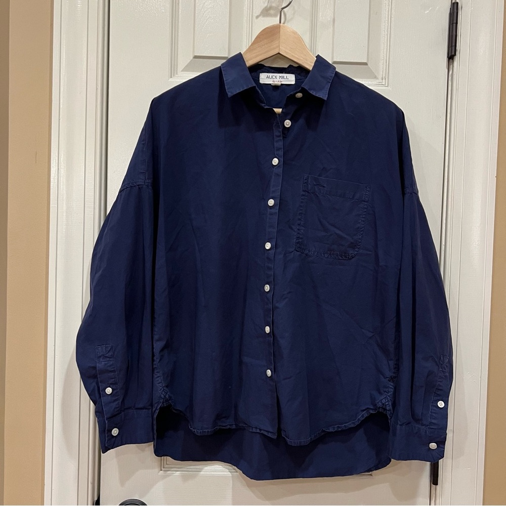 Like New Alex Mill Jo Shirt In Cotton Poplin Navy Blue Women’s Small